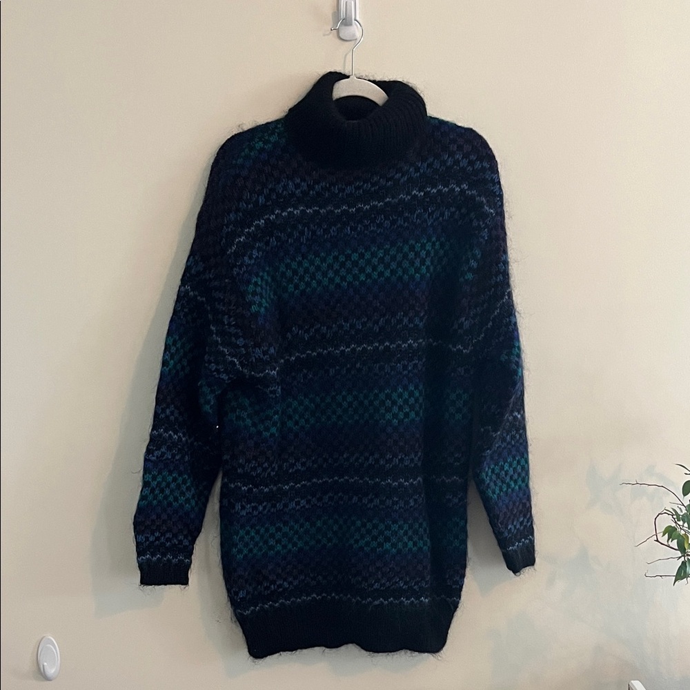 Vintage‎ Express Tricot Mohair Sweater Dress Tunic 80s Cozy Retro Turtleneck M